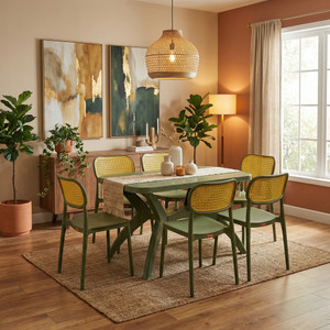 TrendyLivings 6 Seater Dining Table Set for Home Garden Cafeteria Restaurant Plastic 6 Seater Dining Set