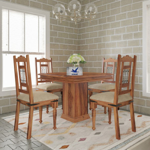 LOONART Solid Sheesham Wood Four Seater Dining Set For Dining Room , Restaurant , Hotels Solid Wood 4 Seater Dining Set