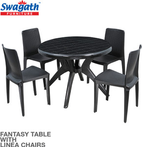 swagath furniture 4 Seater Dining Set for Home Garden Cafeteria Plastic 4 Seater Dining Set
