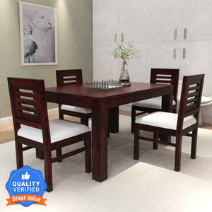 Taskwood Furniture Solid Wood Sheesham Wood 4 Seater Dining Table With 4 Chairs For Dining Room Solid Wood 4 Seater Dining Set