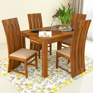 Douceur Furnitures Solid Sheesham Wood 4 Seater Dining Set For Dining Room / Restaurant. Solid Wood 4 Seater Dining Set
