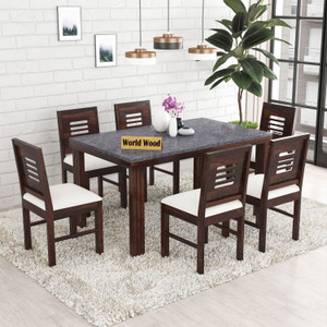 Worldwood Marble Finish RoseWood (Sheesham) Solid Wood 6 Seater Dining Set