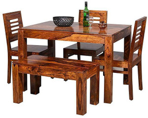 WOOD AFFAIR Solid Sheesham Wood Four Seater Dining Set For Dining Room / Hotel / Café | Solid Wood 4 Seater Dining Table