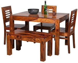 WOOD AFFAIR Solid Sheesham Wood Four Seater Dining Set For Dining Room / Hotel / Café | Solid Wood 4 Seater Dining Table