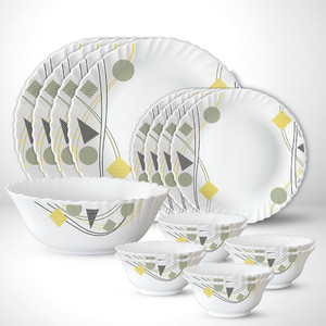 Larah by Borosil Pack of 17 Opalware Galaxy Series Florence 17 pcs Dinnerset, Opalware Crockery For Dining & Gifting Dinner Set