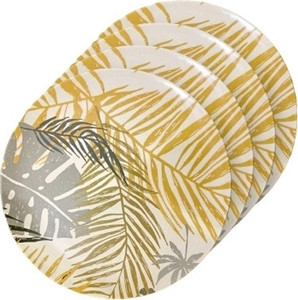 दिपश्री Fiber 10 Inch Leaf Printed Round Dinner Plates 100% Biodegradable 4 का पैक डिनर सेट
