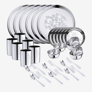 LIMETRO STEEL Pack of 36 Stainless Steel Stainless Steel Dinner Set (Laser Print) Dinner Set