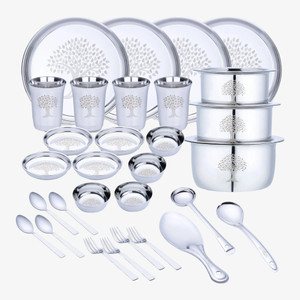 LIMETRO STEEL Pack of 33 Stainless Steel Laser Printed Serves 4 Dinner Set
