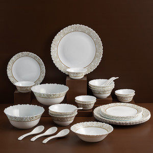 नून Tatia Dinner Set, Crockery for Everyday Dining & Gifting, Plate & Bowl Set 33 का पैक डिनर सेट