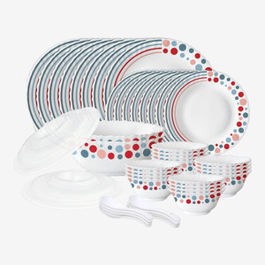 Larah by Borosil Pack of 44 Opalware Pastel Galaxy Crockery Set for Dining & Gifting, Plate & Bowl Dinner Set