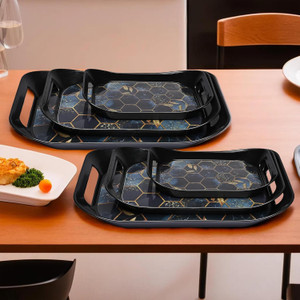 SHIVRUDRA Plastic 6 Pcs Serving Tray Set Design Glossy Finish Bpa Free Durable Nested Trays Dinner Set