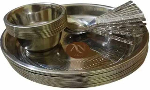 x pods Pack of 9 Stainless Steel Dinner Set 3 plate 3 katori 3 spoon| Steel Plates (27 cm Diameter) Dinner Set