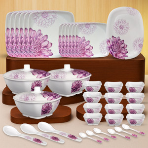 Sigri-wala Pack of 40 Melamin Pink White Dinner Set
