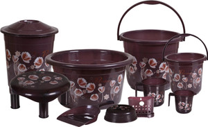 Goodwill Tech Unbreakable 18L Tub, 16L/5L Bucket, 11L Round Bin & dustpan, Patlo, 1.5L/1L Mug Plastic Bathroom Set
