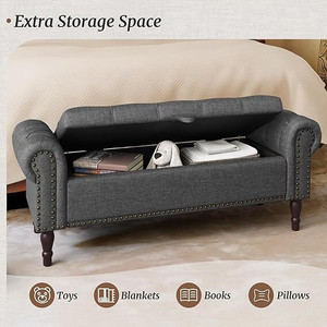 MAJESTIC MART Luxury Button Tufted Bench with Arm and Nailhead Ottoman Bench for Living Room Solid Wood Settee