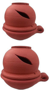 AATHI TRADERS Earthenware Diyas with Lid Terracotta (Pack of 2) Table Diya Set