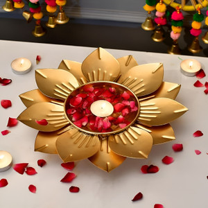 Homing Thistle Urli Bowl Floating Flowers Diya for Diwali Home Décor & other Festive Occasions Iron Table Diya