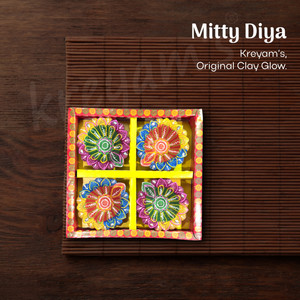 Kreyam's Diwali Tulshi Diya For Diwali Pooja set 4 Earthenware (Pack of 4) Table Diya Set