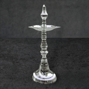 STOTRAM Silver Plated Kerala Samai Oil/Ghee Diya, Lamp Long Deepak for Home,1 PcS Silver Plated, Brass Table Diya