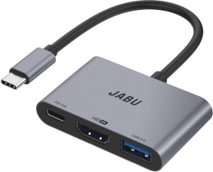 JABU Type C to HDMI Adapter (3-in-1) USB Hub Docking Station Multiport USB C Hub with 4K@30Hz USB 3.0 @ 5Gbps, 100 W PD Charging Port For Power Bank, Laptop, PC, Charger, Mobile Phone, Type-C Devices