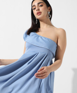 PINACOLADA Women Fit and Flare Light Blue Midi/Calf Length Dress