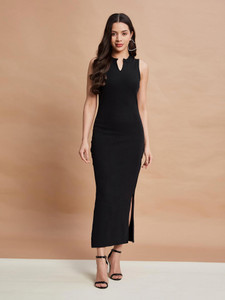 Selvia Women Bodycon Black Midi/Calf Length Dress