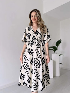 MANOJAVA Women Fit and Flare Black Below Knee Dress