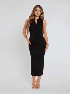 KOTTY Women Bodycon Black Midi/Calf Length Dress