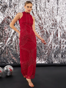 STREET9 Women Fit and Flare Red Below Knee Dress