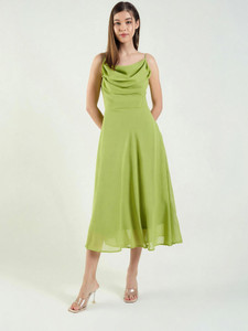 AAYU Women Fit and Flare Light Green Midi/Calf Length Dress