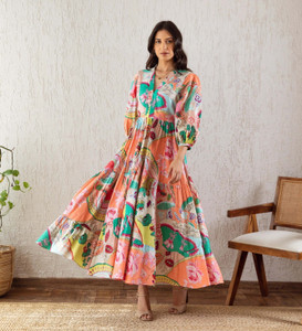 Sheetal Associates Women Gathered Multicolor Maxi/Full Length Dress
