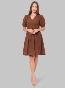 ROSEMELON Women Fit and Flare Brown Knee Length Dress