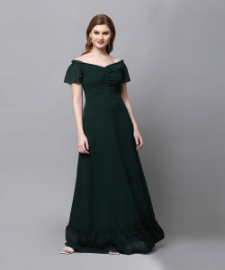 AAYU Women Maxi Dark Green Full Length Dress