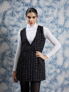 ATHENA Women Pinafore Black, White Below Knee Dress