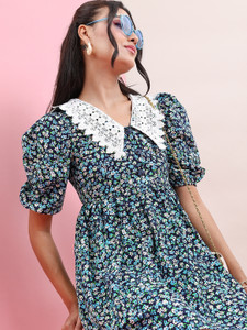 Tokyo Talkies Women Fit and Flare Blue Mini/Short Dress