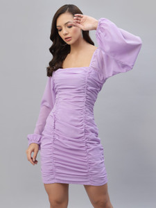 AAYU Women Bodycon Purple Above Knee/Mid Thigh Length Dress