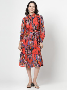 PLUSS Women Fit and Flare Multicolor Midi/Calf Length Dress