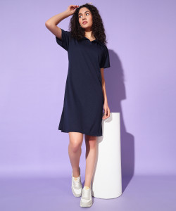 Ann Springs Women T Shirt Dark Blue Above Knee/Mid Thigh Length Dress