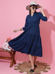 Sheetal Associates Women Fit and Flare Blue Midi/Calf Length Dress
