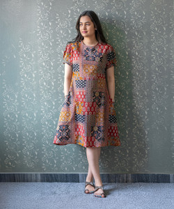 Jaipuri Bunaai Women A-line Multicolor Knee Length Dress