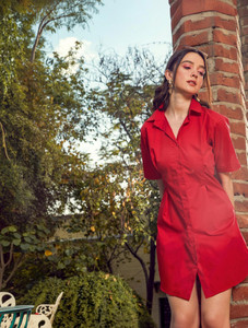 SASSAFRAS Women Shirt Red Above Knee/Mid Thigh Length Dress