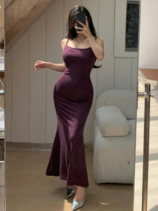 Uday Fashion Women Bodycon Purple Maxi/Full Length Dress