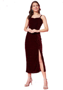 INFITROB Women Bodycon Maroon Maxi/Full Length Dress