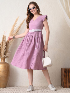 TextileNow Women Fit and Flare Purple Knee Length Dress