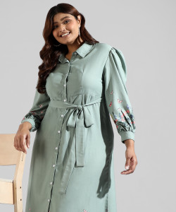 Instafab Plus Women A-line Green Knee Length Dress
