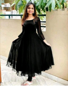 TADKESHVAR Women Fit and Flare Black Maxi/Full Length Dress