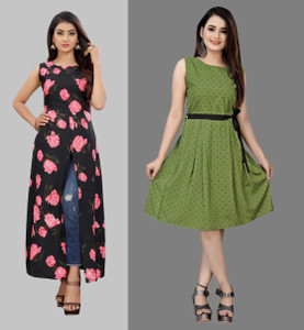 Hiral Creation Women Fit and Flare Black Knee Length Dress