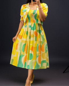 Avnienterprisea Women Fit and Flare Multicolor Midi/Calf Length Dress