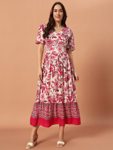 THE DRY STATE Women Fit and Flare Multicolor Midi/Calf Length Dress