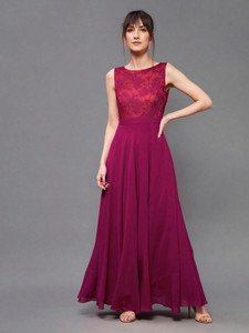 Miss Chase Women Gown Orange, Purple Maxi/Full Length Dress